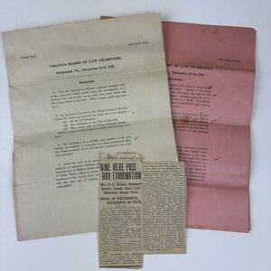 1921 Virginia Bar Exam Questions‎ Newspaper Clipping Legal Ephemera